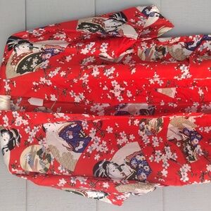 Red Kimono with Geisha Print